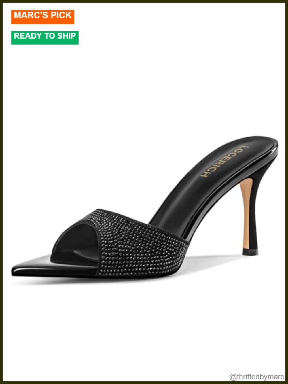Faux Leather Rhinestone High Heel Mule Sandals for Women, Sparkly Party Wedding